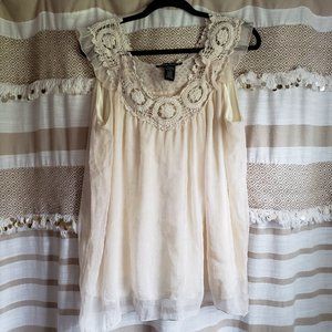 Simply Irresistible | Ivory Crochet Neckline Tank